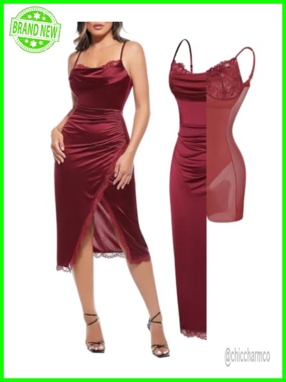 Satin Corset Dress Bodycon Midi Shapewear Built-in Bra Cocktail Party